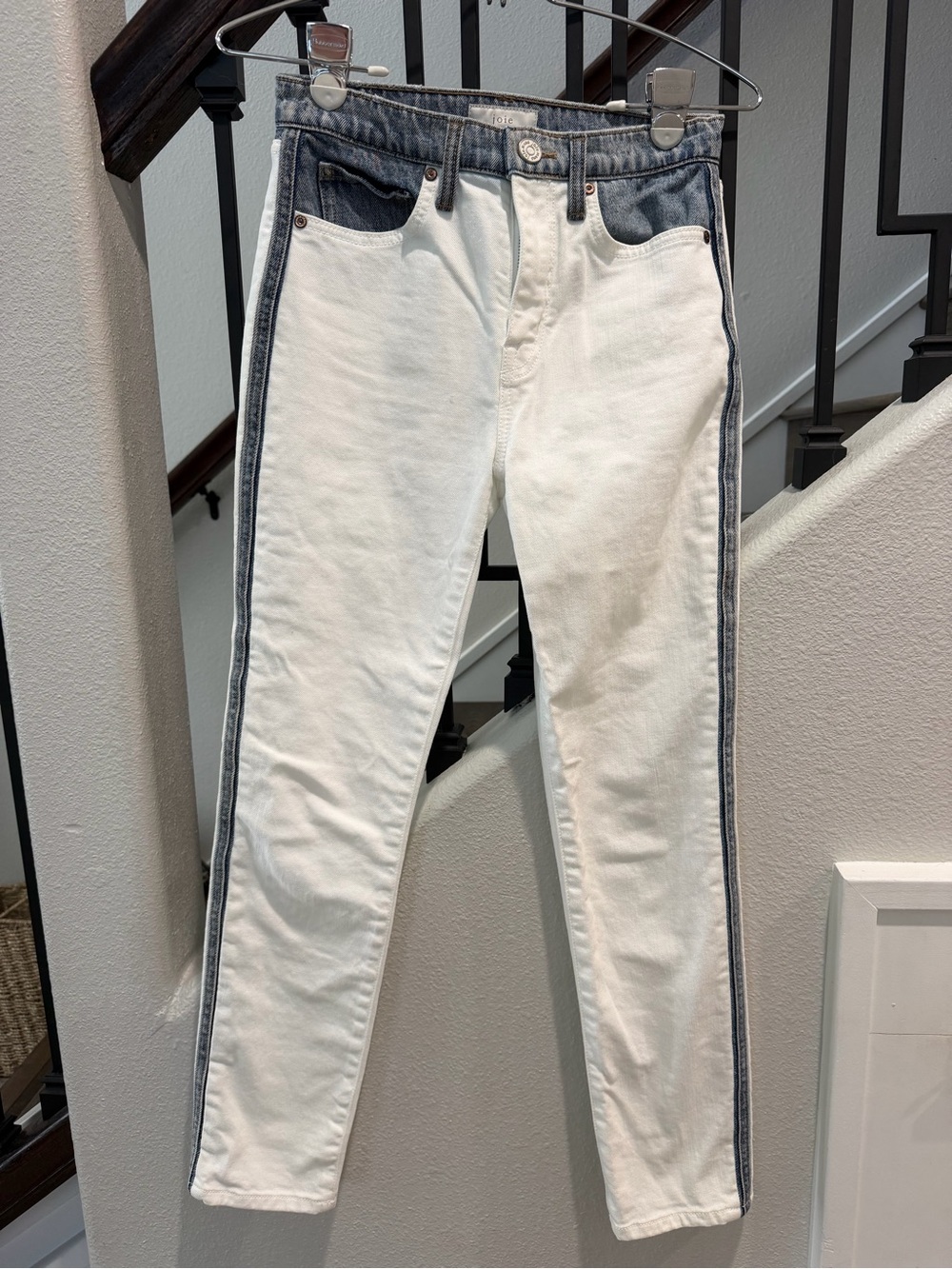 Joie Two-Tone White and Blue-Trim Skinny Jeans